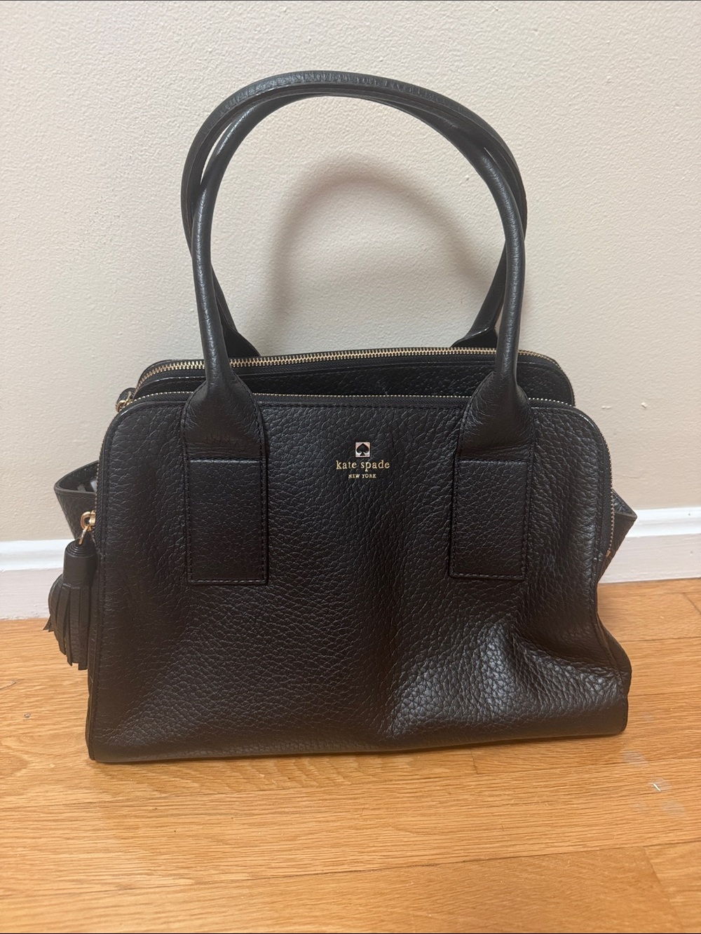 kate spade Black Pebbled Leather Satchel with Tassel
